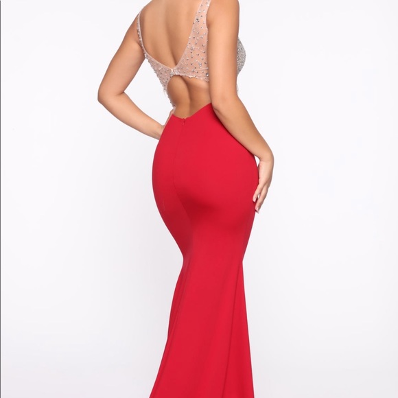 Fashion Nova, size M, Red bottom slit w/silver top & see through back. Worn once - Picture 2 of 3